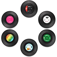 Posavasos de vinilo retro con etiquetas divertidas- juego de 6 posavasos con caja de regalo- la protección de la mesa…